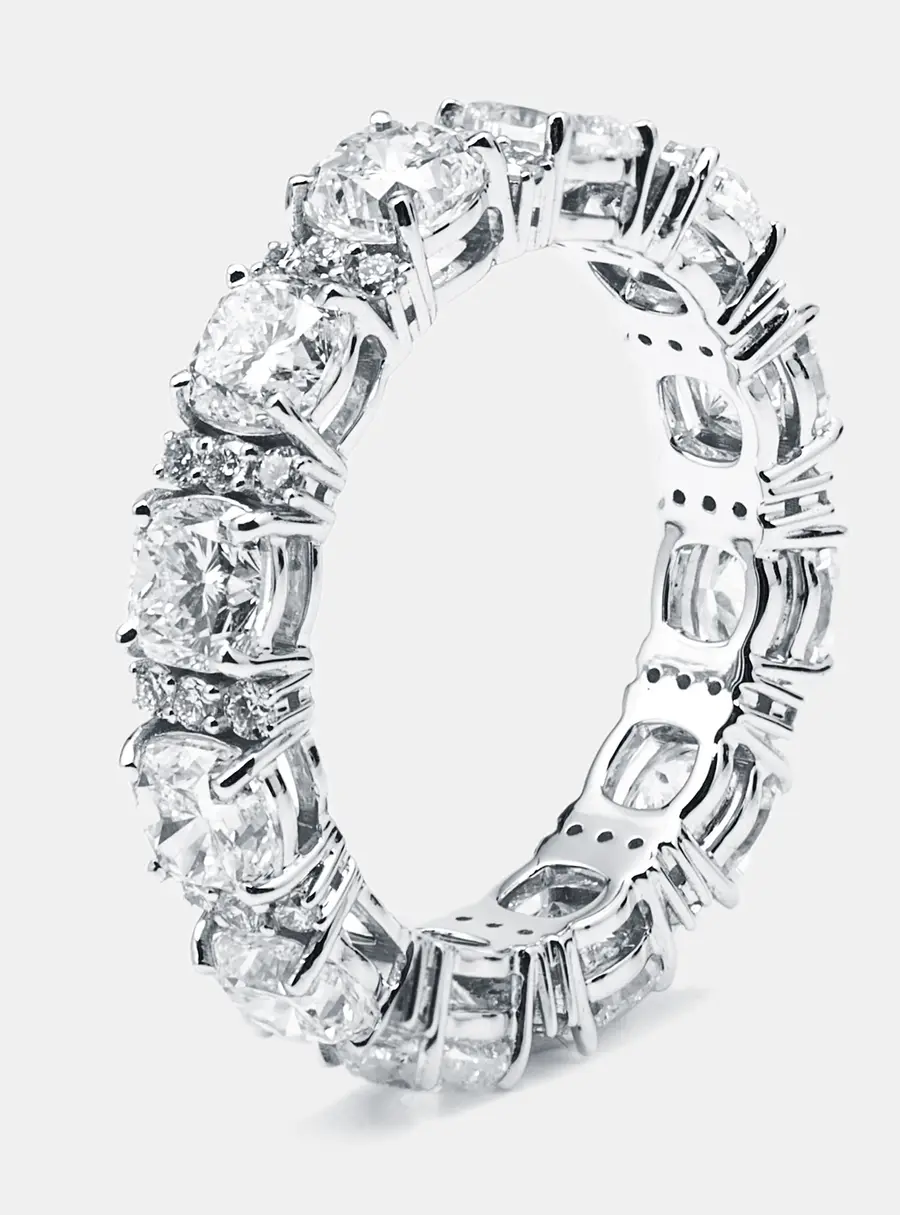 4.7 cts Cushion, Round Lab Grown Diamonds 18k White Gold Ring Size 53