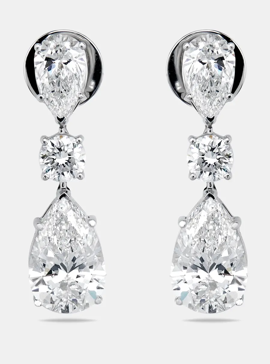 26.5 cts Pear, Round Lab Grown Diamonds 18k White Gold Earrings