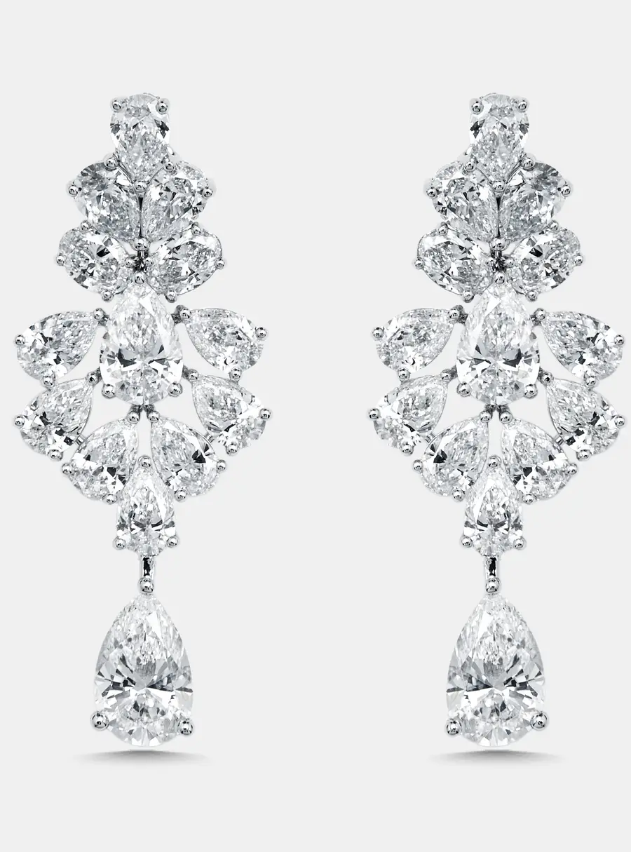 7.4 cts Pear, Oval Lab Grown Diamonds 18k White Gold Earrings