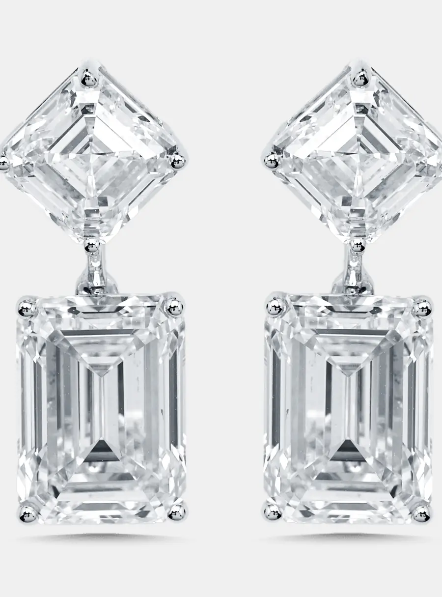 14 cts Emerald cut, Asscher Lab Grown Diamonds 18k White Gold Earrings