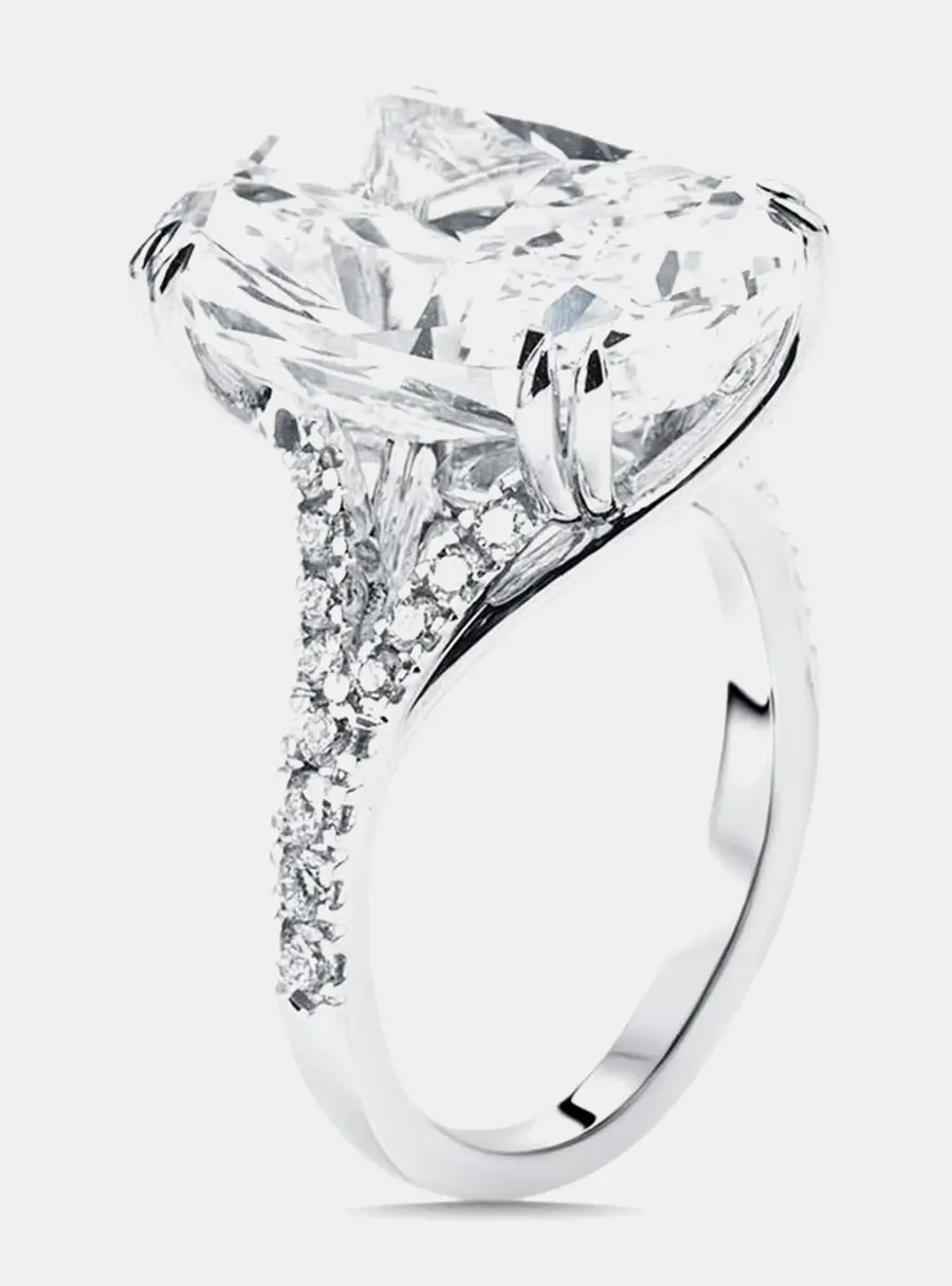 12.5 cts Radiant, Round Lab Grown Diamonds 18k White Gold Ring Size 53