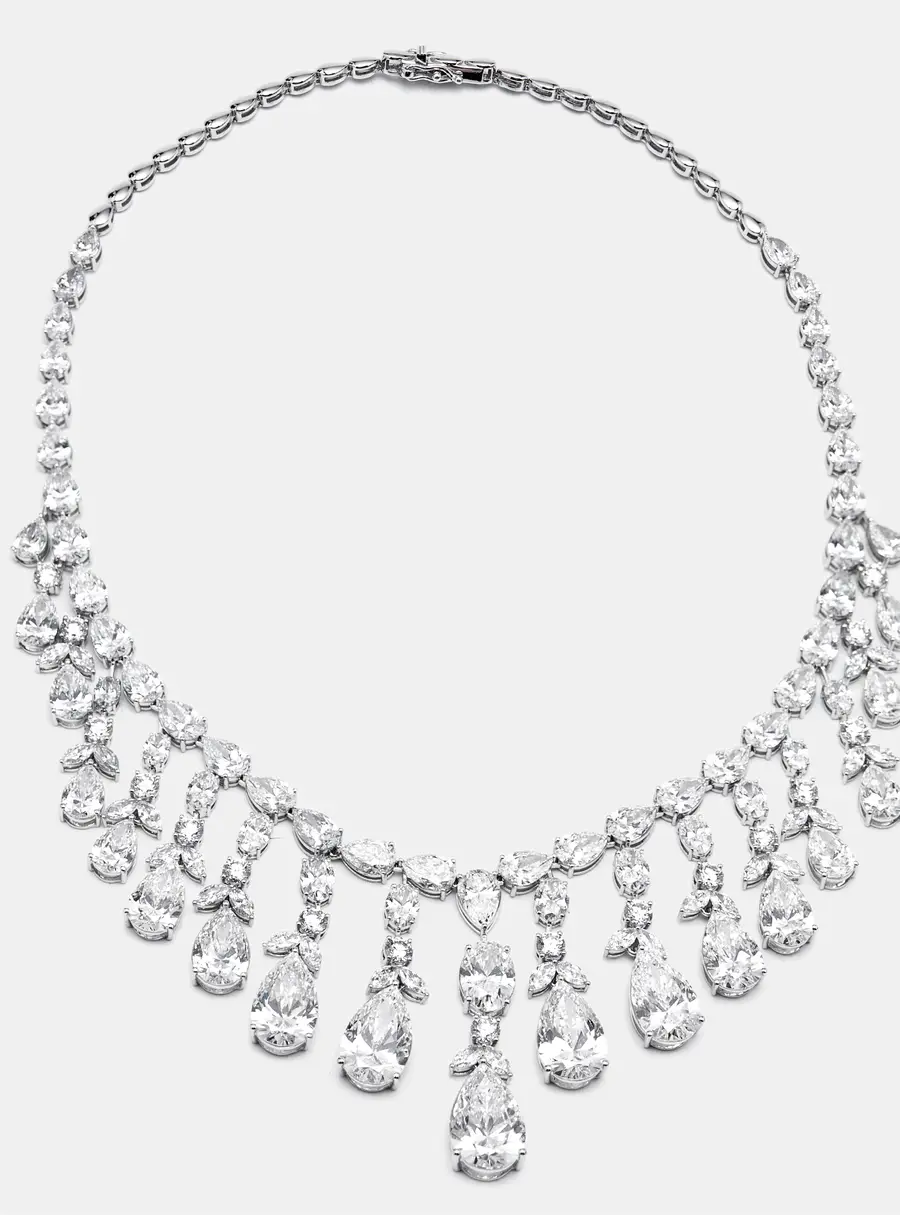74 cts Pear, Oval, Round, Marquise Lab Grown Diamonds 18k White Gold Necklace