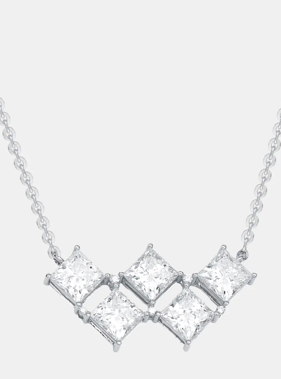 5.3 cts Princess, Round Lab Grown Diamonds 18k White Gold Necklace