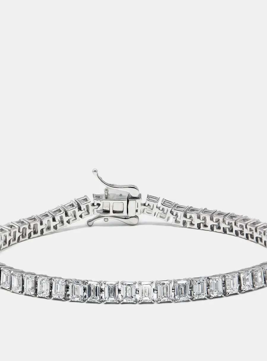 11 cts Emerald Cut Lab Grown Diamonds 18k White Gold Bracelet