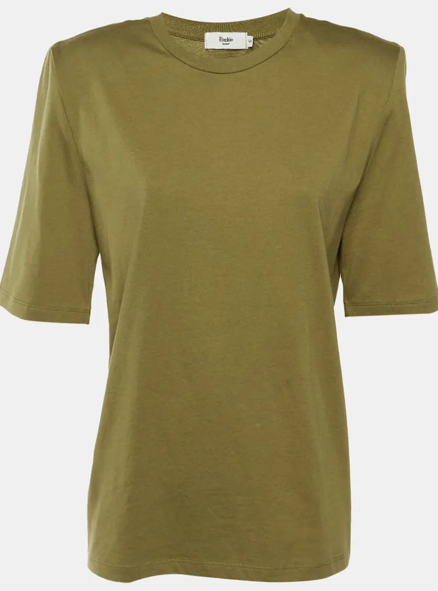 The Frankie Shop Olive Green Cotton Structured Shoulder T-Shirt S