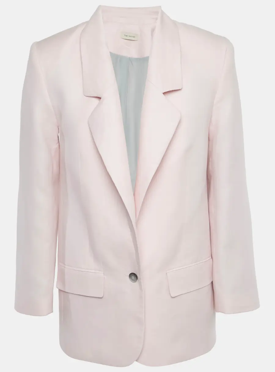 The Mannei Pink Linen Single Breasted Oversized Volterra Blazer S