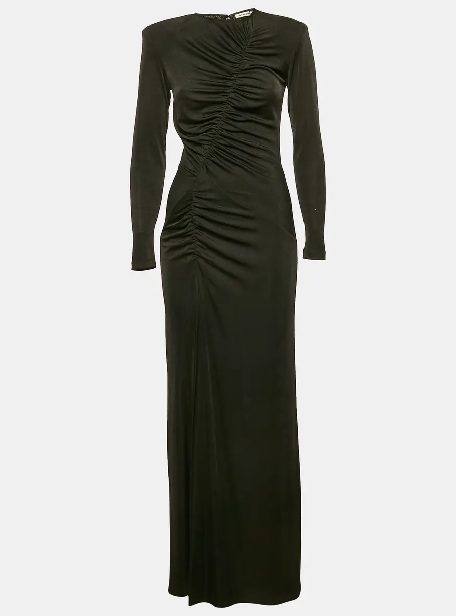 The New Arrivals By Ilkyaz Ozel Black Lurex Jersey Ruche Maxi Dress S
