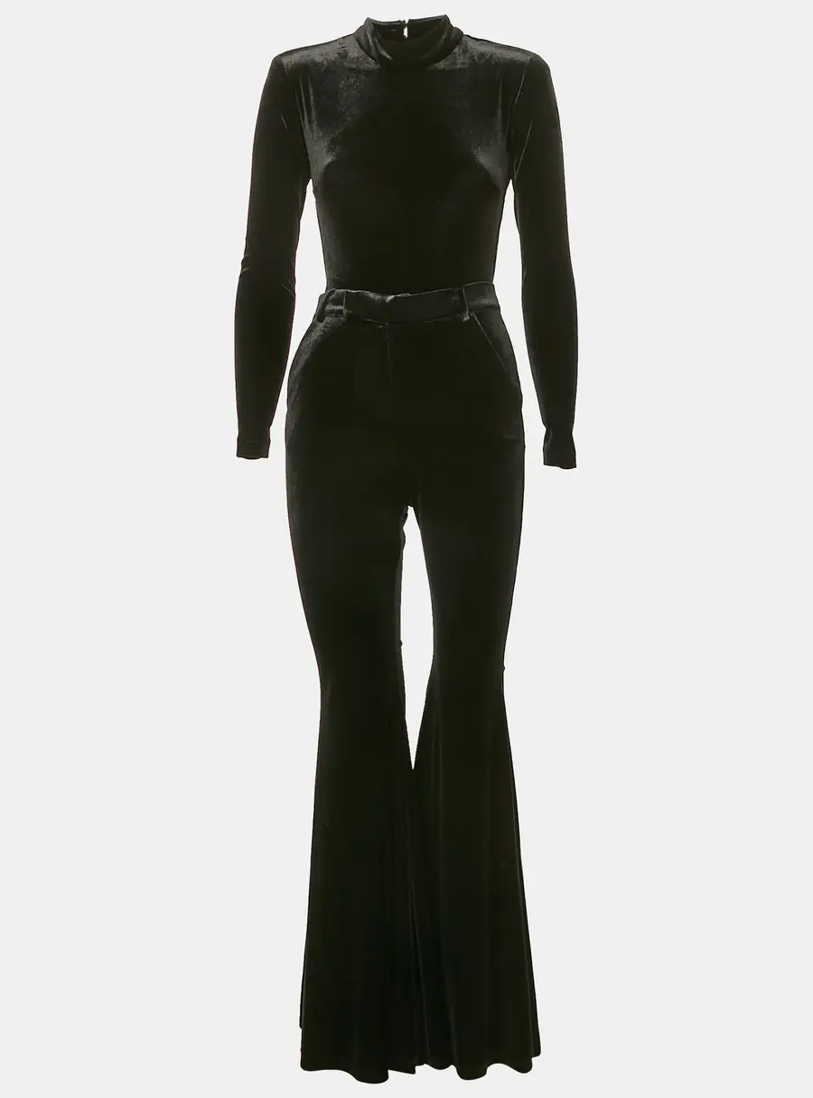 The New Arrivals By Ilkyaz Ozel Black Velvet Jersey Bodycon and Trousers Set XS