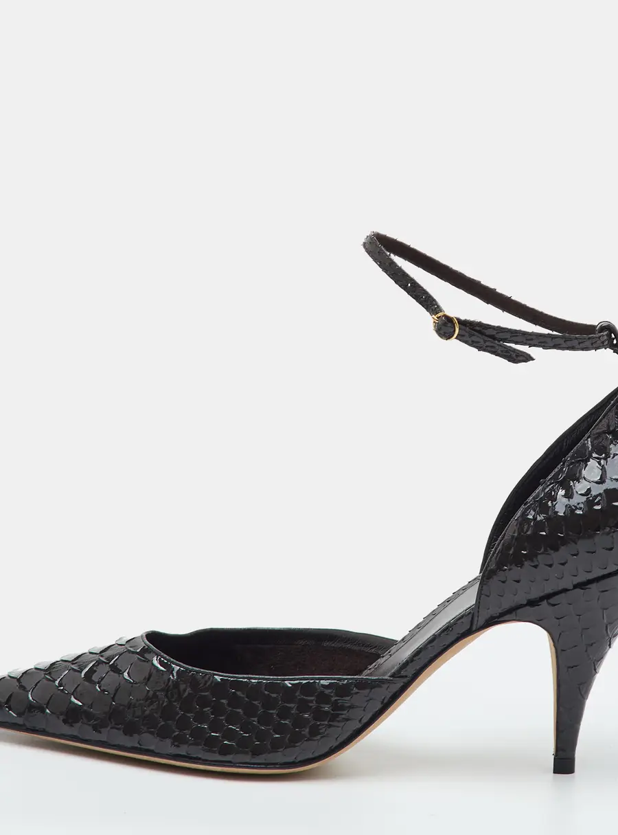The Row Uxor Size 40 Dark Grey Python Leather Pointed Toe Ankle Strap Pumps