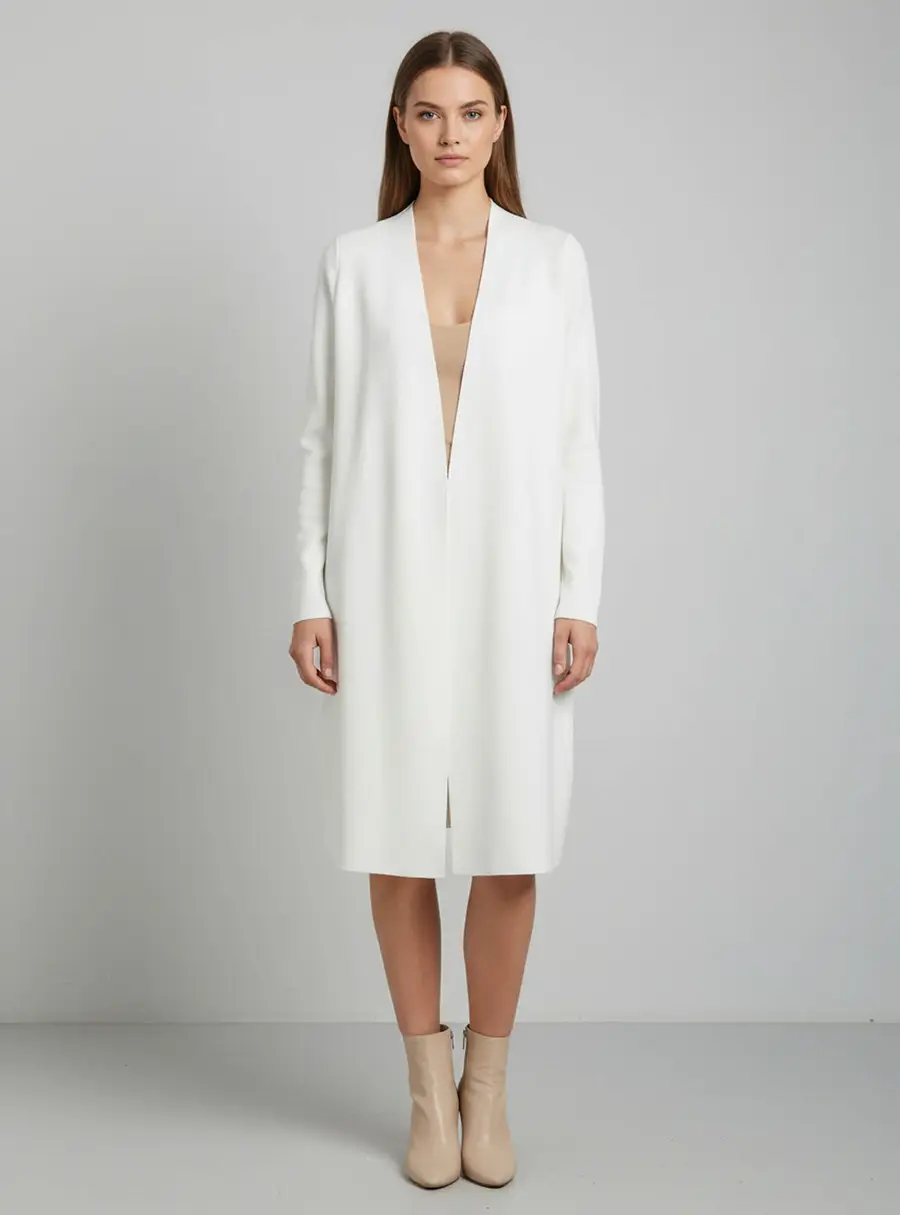 The Row Off White Stretch Knit Open Front Long Cardigan XS