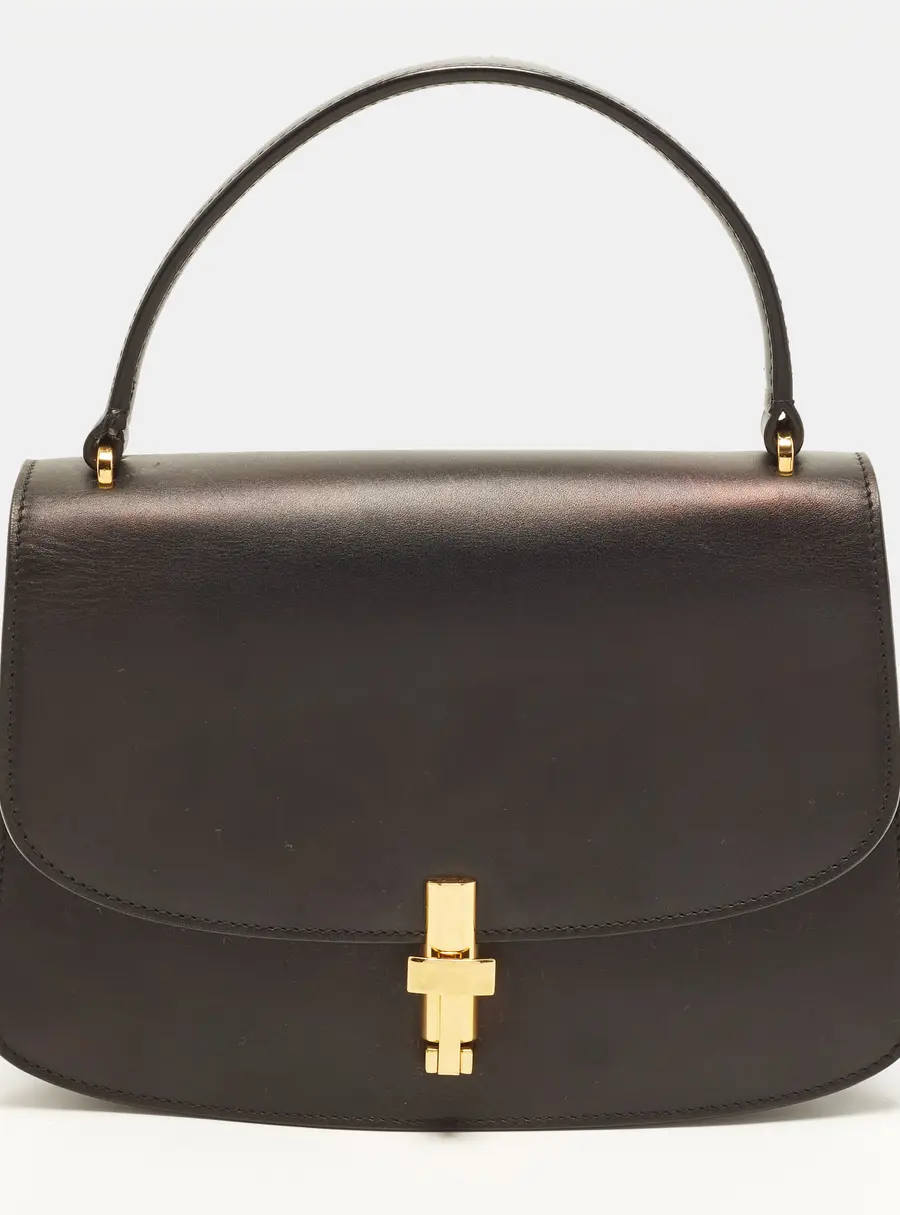 The Row Sophia Black Leather Top Handle Bag