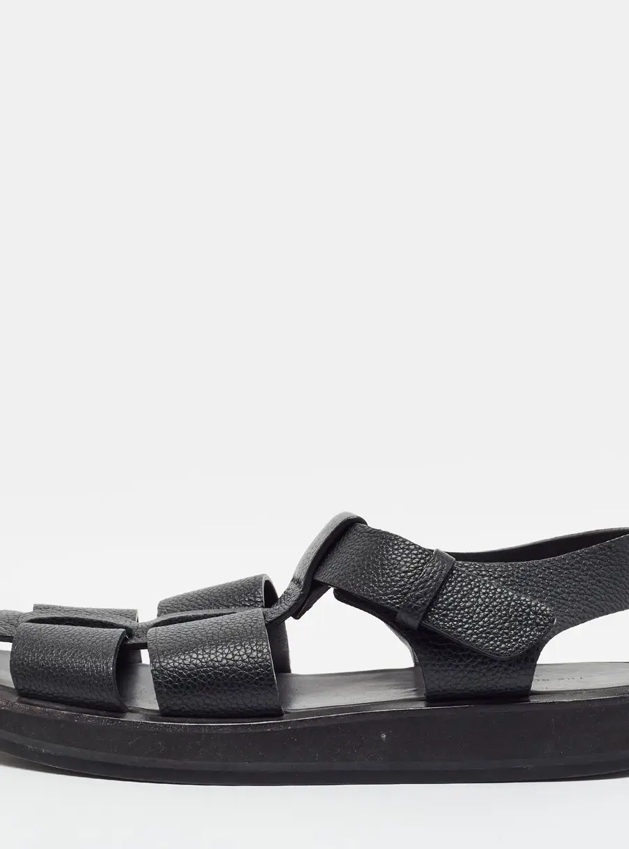 The Row Fishermen Size 39 Black Leather Ankle Strap Sandals