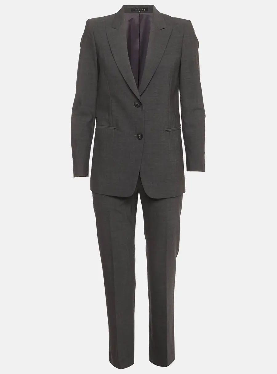 Theory Grey Wool Blend Single Breasted Pantsuit Set S