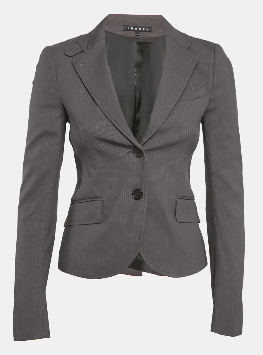 Theory Grey Stripe Patterned Cotton Blend Blazer XS