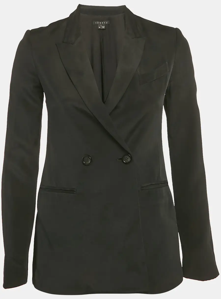 Theory Black Silk Double Breasted Blazer XS