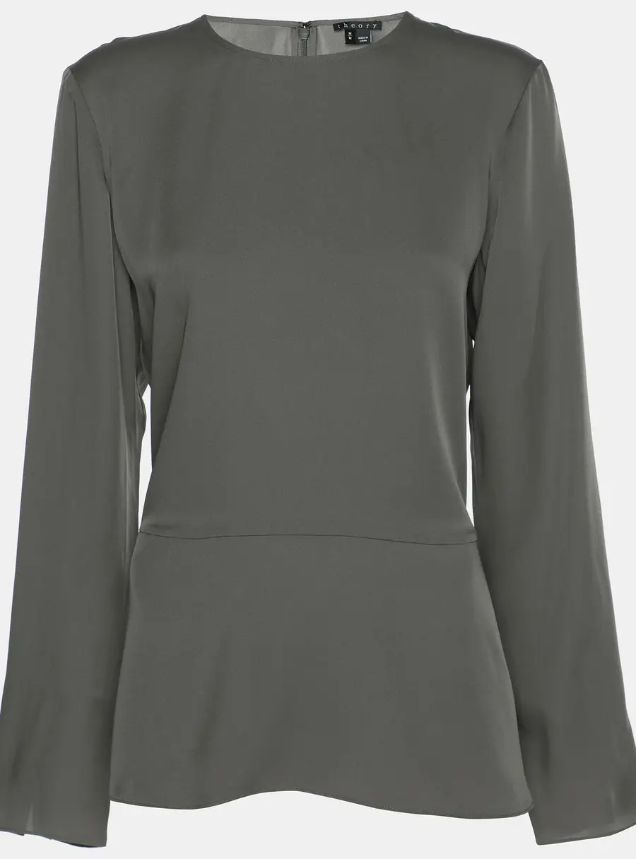 Theory Grey Silk Full Sleeve Top M