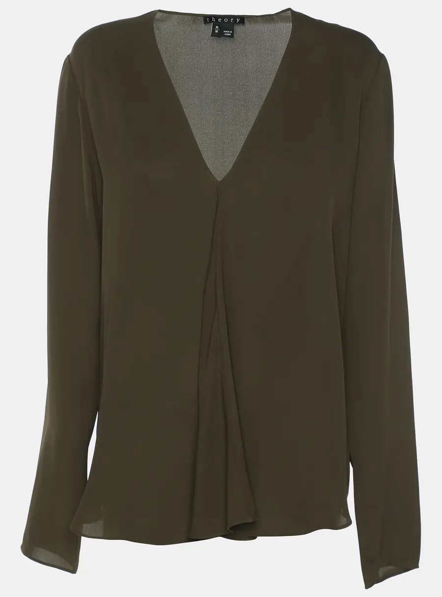 Theory Olive Green Silk Top M