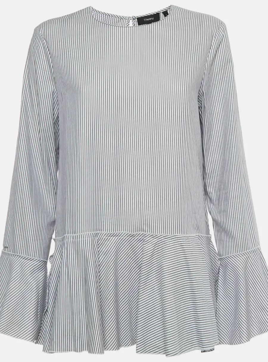Theory Blue Stripe Cotton Lexanda Top L