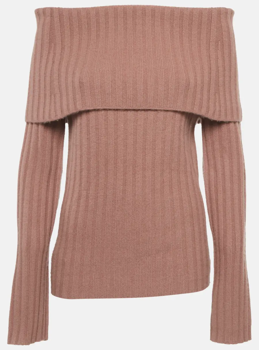 Theory Pink Rib Knit Off-Shoulder Sweater M