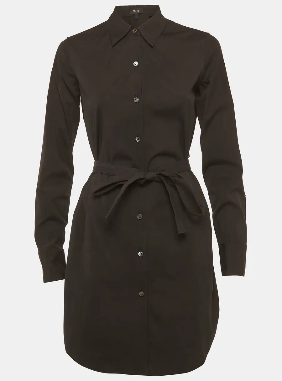 Theory Black Cotton Long Sleeve Shirt Dress S