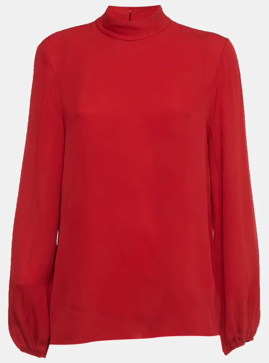 Theory Red Silk Mock Neck Top M