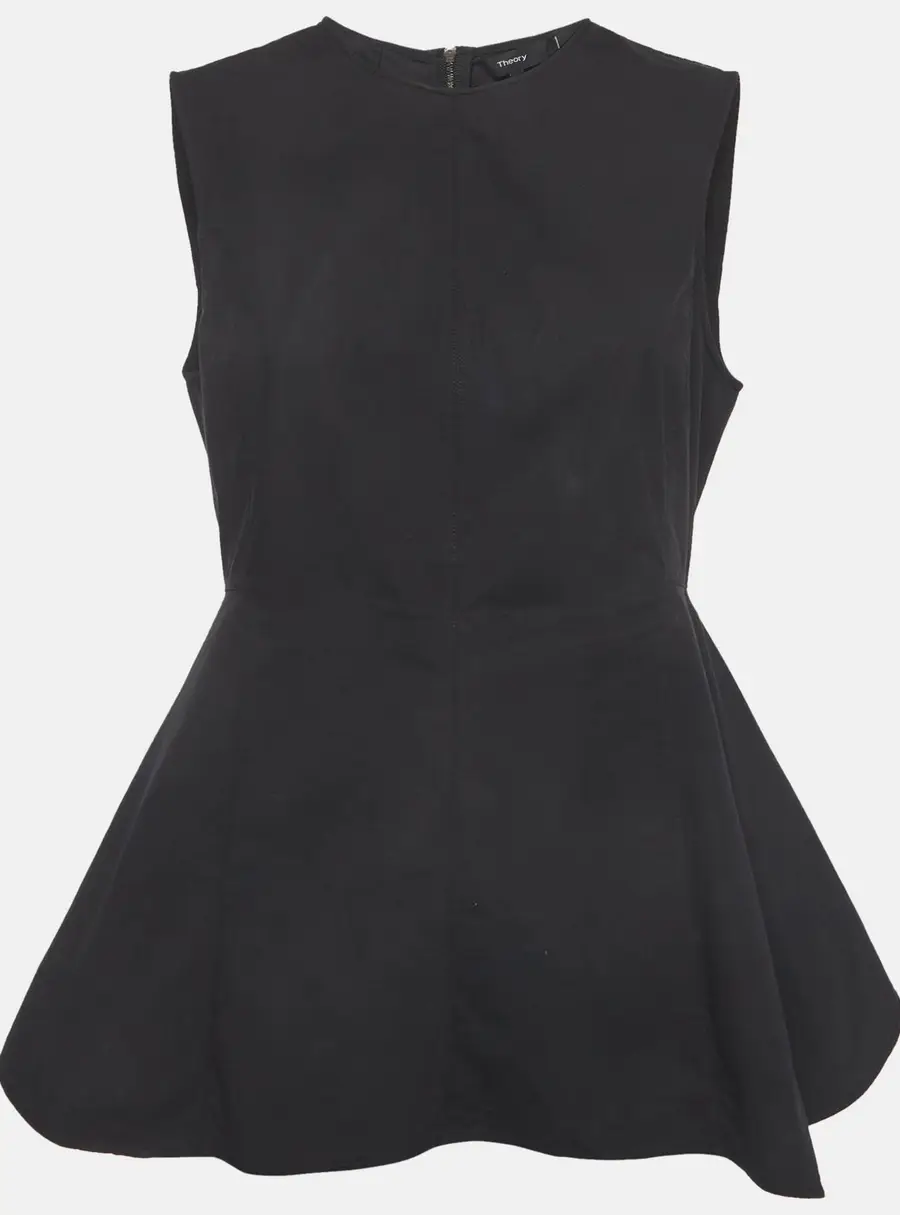 Theory Black Stretch Cotton Peplum Sleeveless Top L
