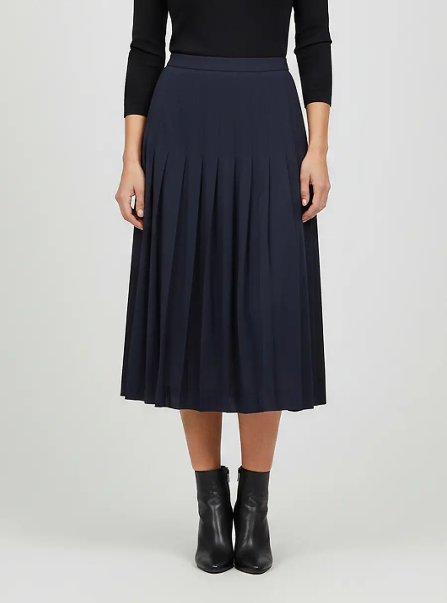 Theory Navy Blue Stretch Silk Pleated Mini Skirt S