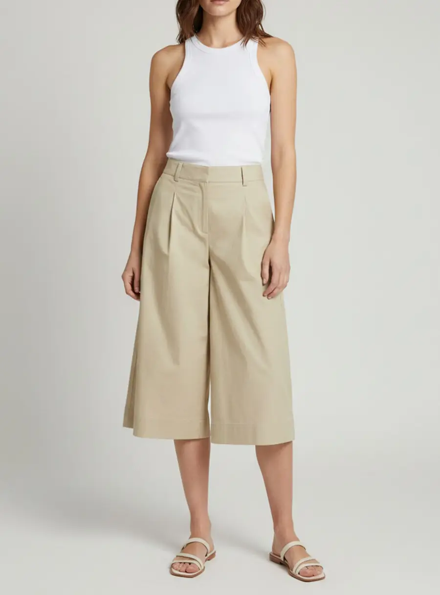 Theory Beige Cotton Wide Leg Culottes L