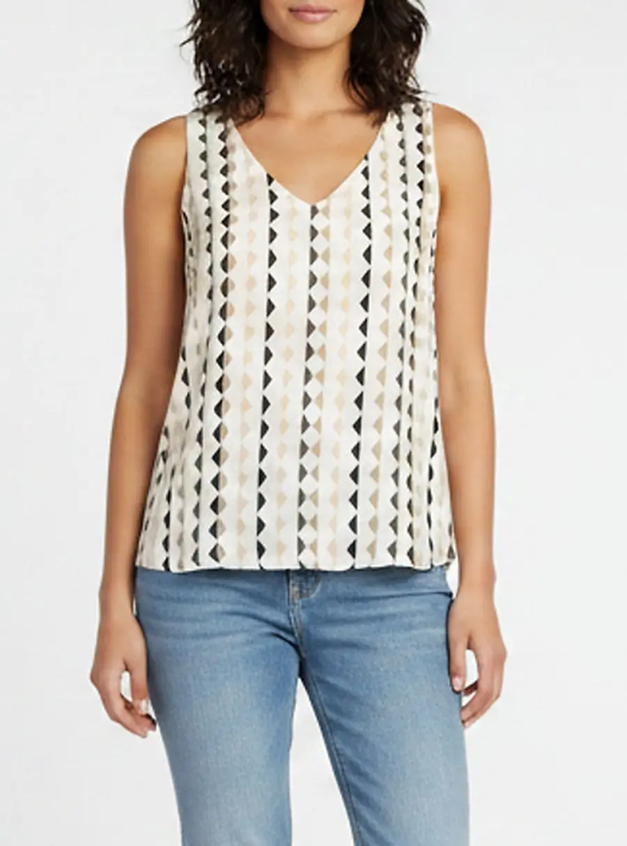Theory Multicolour Geometric Stripe Print Silk Sleeveless Top S