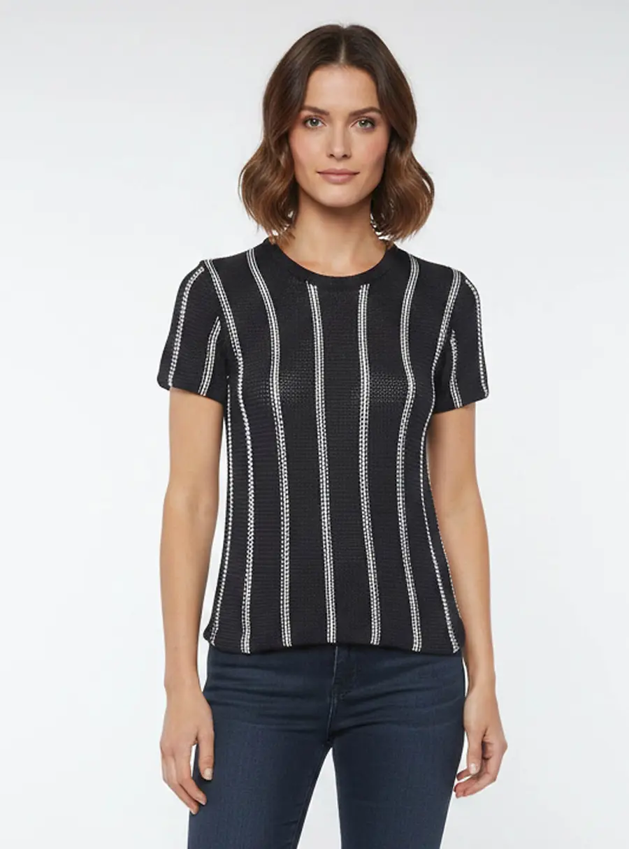 Theory Navy Blue Striped Knit Short Sleeve Top S