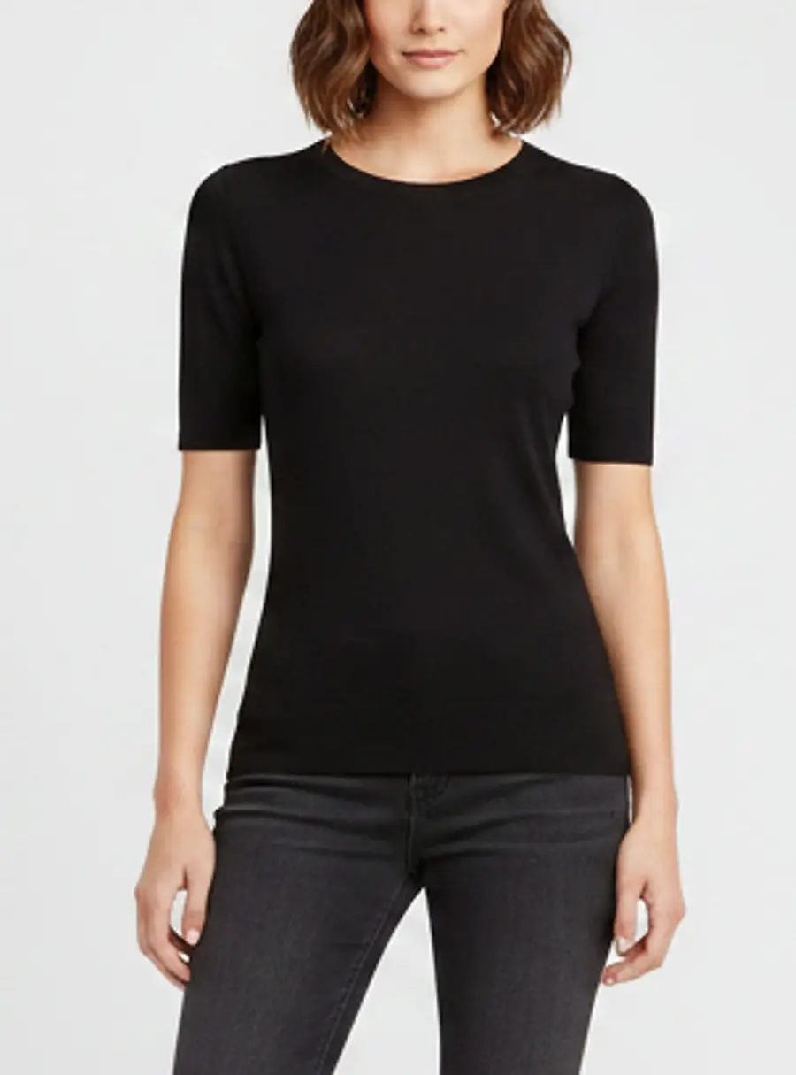 Theory Black Knit Short Sleeve Crewneck T-Shirt XS
