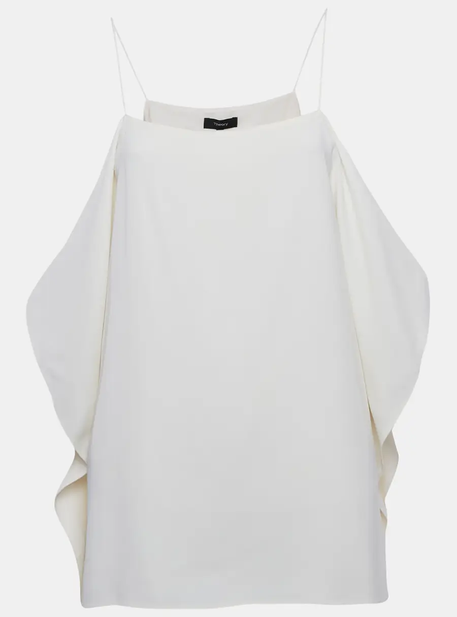 Theory Ivory Rosina Crepe Keyhole Sleeve Slip Tank Top M