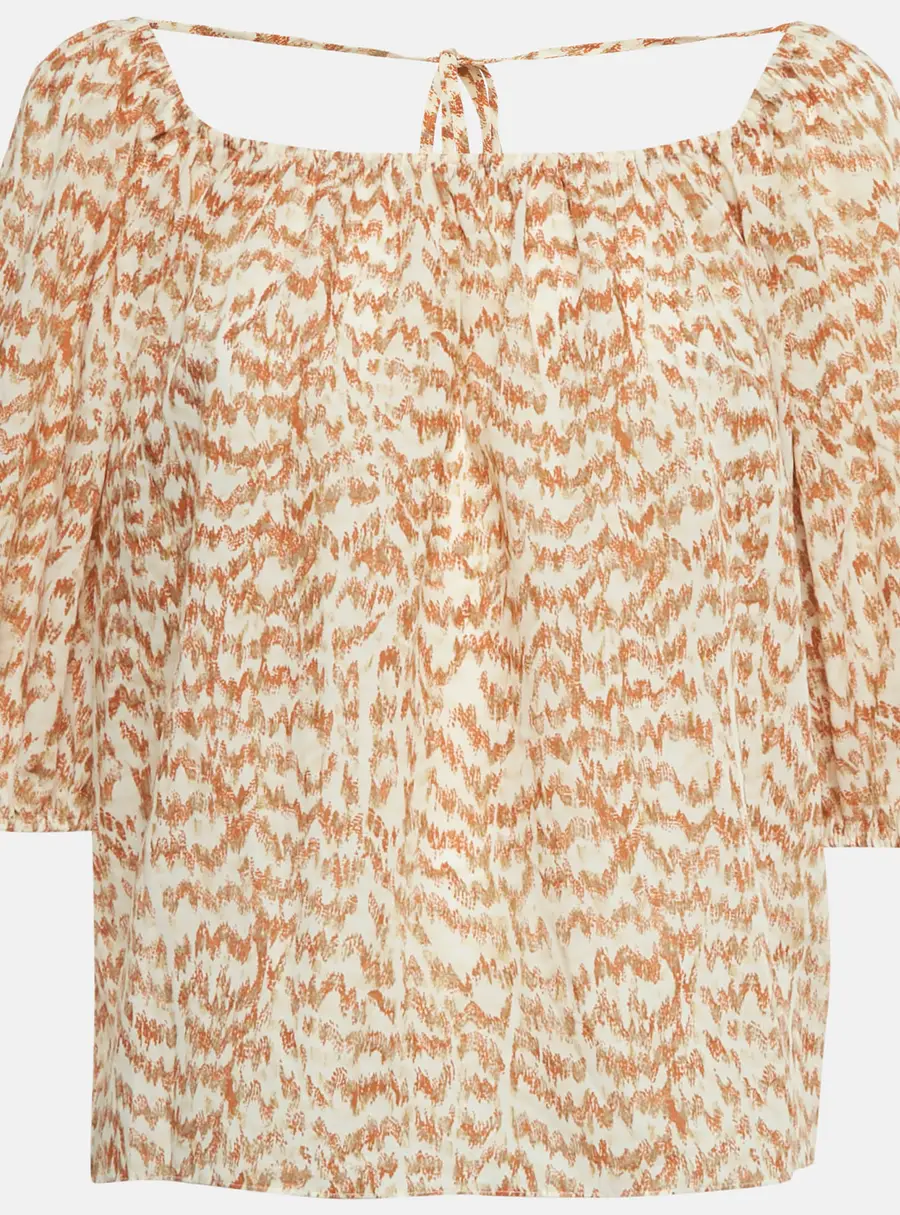 Theory Brown Desert Lawn Print Crepe SS Scoop Tie Top S