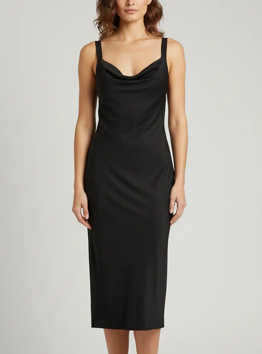 Theory Black Stretch Knit Cowl Tank Midi Dress M