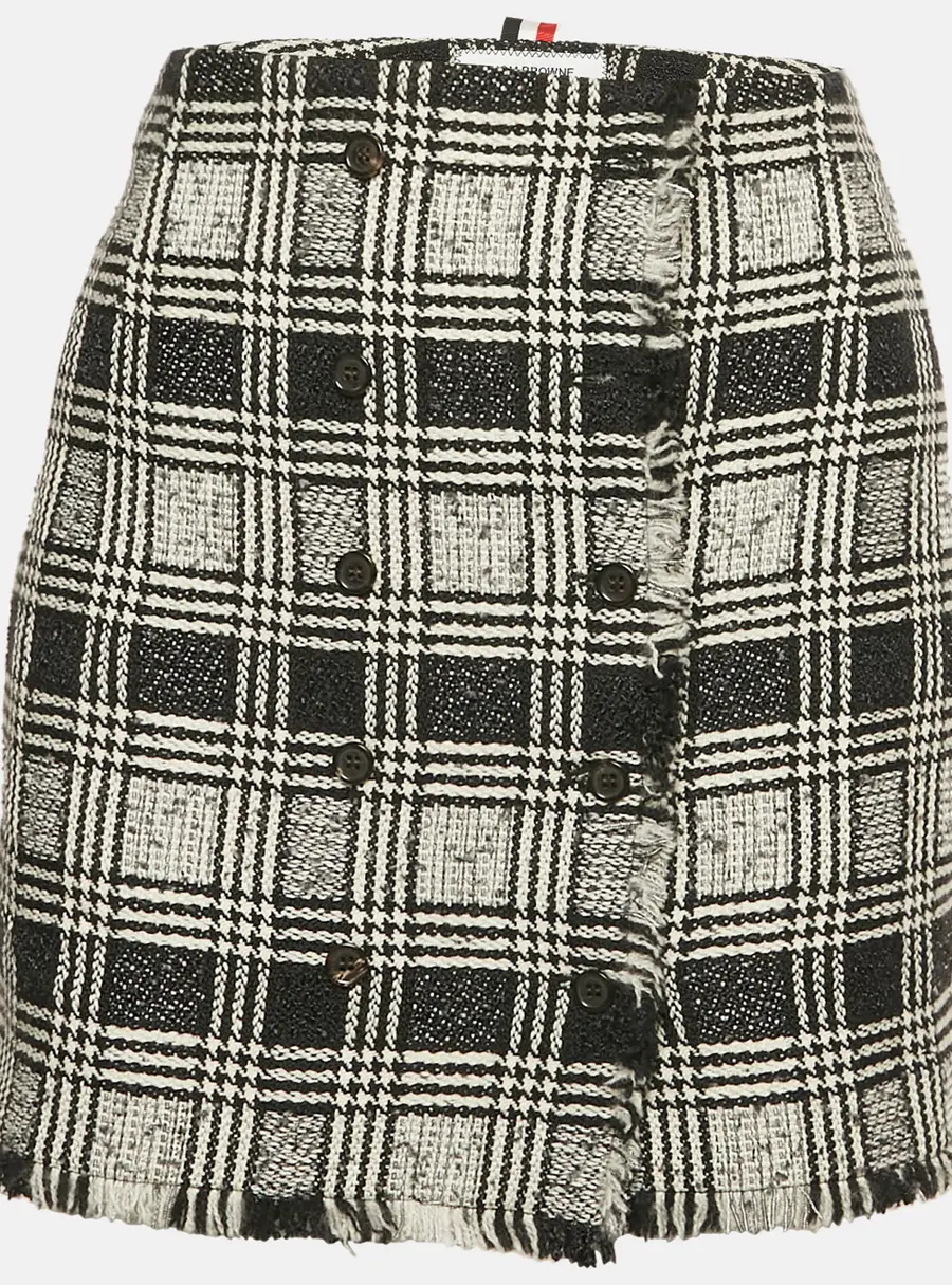 Thom Browne Black Tweed Raw Edge Mini Skirt L