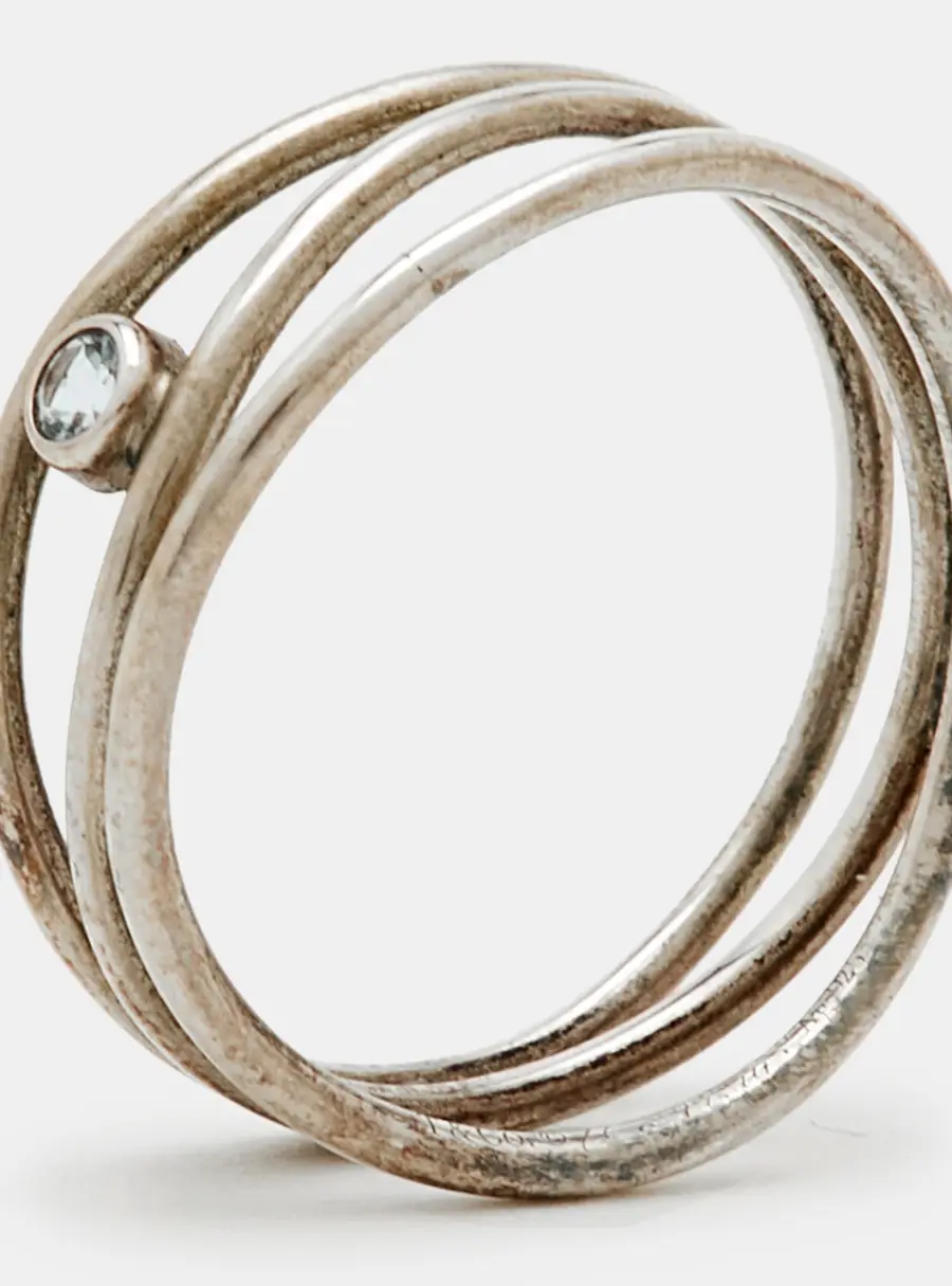 Tiffany & Co. Wave Aquamarine Silver 925 Three-Row Ring Size 56