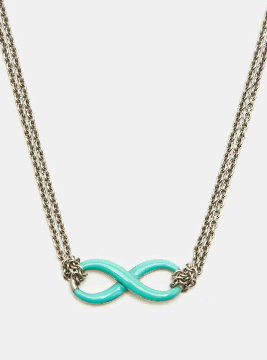 Tiffany & Co. Tiffany Infinity Blue Enamel Sterling Silver Double Chain Necklace