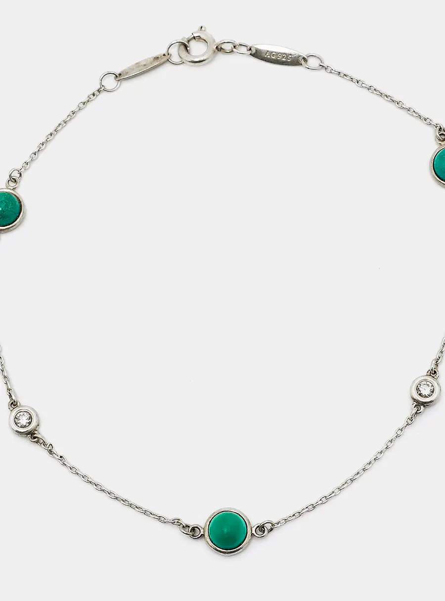 Tiffany & Co. Elsa Peretti Color By the Yard Diamonds Turquoise Sterling Silver Bracelet