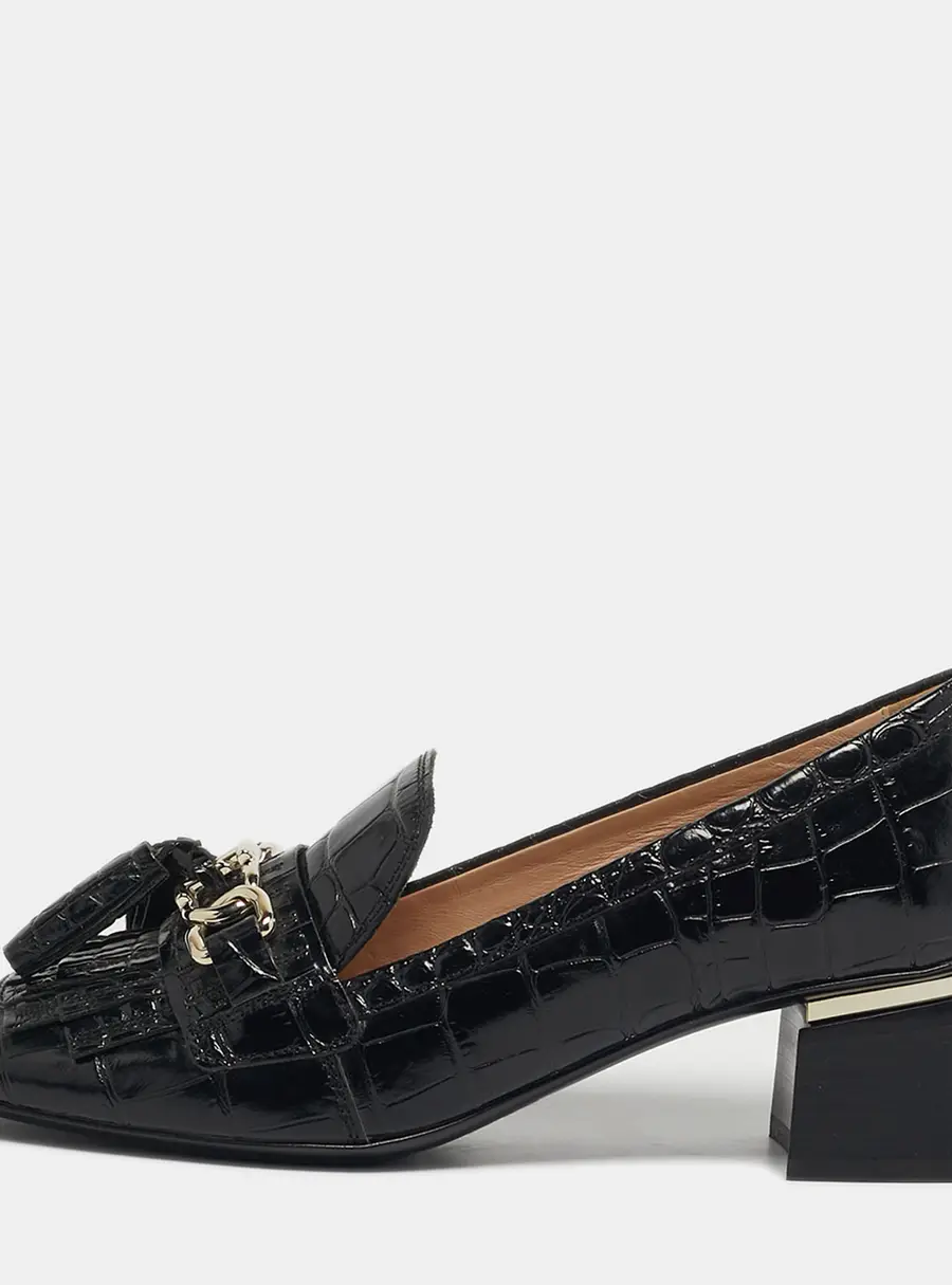 Tod's Size 37.5 Black Alligator Leather Tassel Detail Loafer Pumps