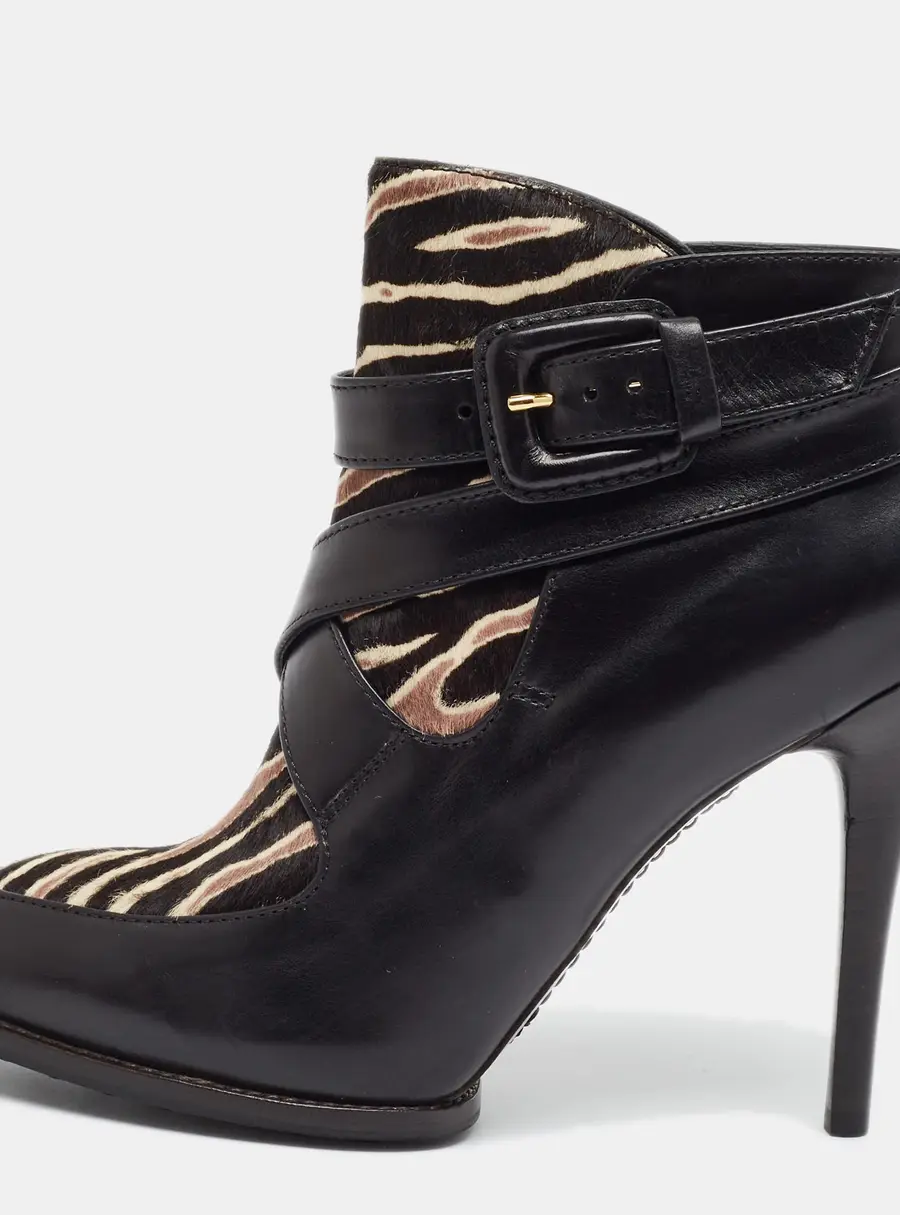 Tod's Size 37 Black/Brown Leather and Calf Hair Booties