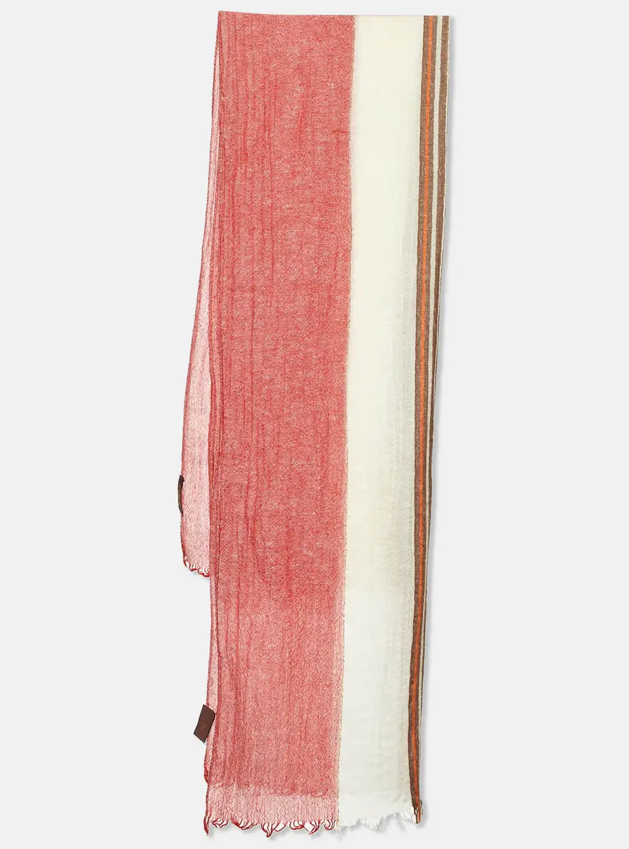 Tod's Red/Cream Striped Linen & Cashmere Scarf