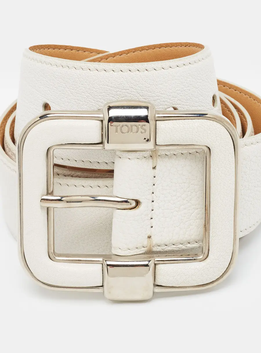 Tod's 90CM Buckle Belt White Leather