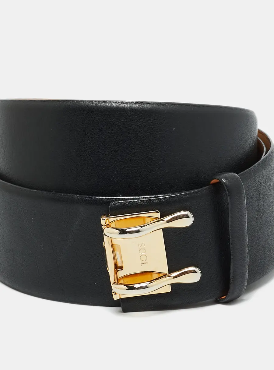 Tod's Eyelet 100CM Wide Belt Black Leather