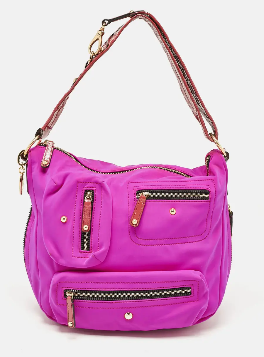 Tod's Purple/Old Rose Neoprene and Patent Leather Multiple Pocket Expandable Hobo