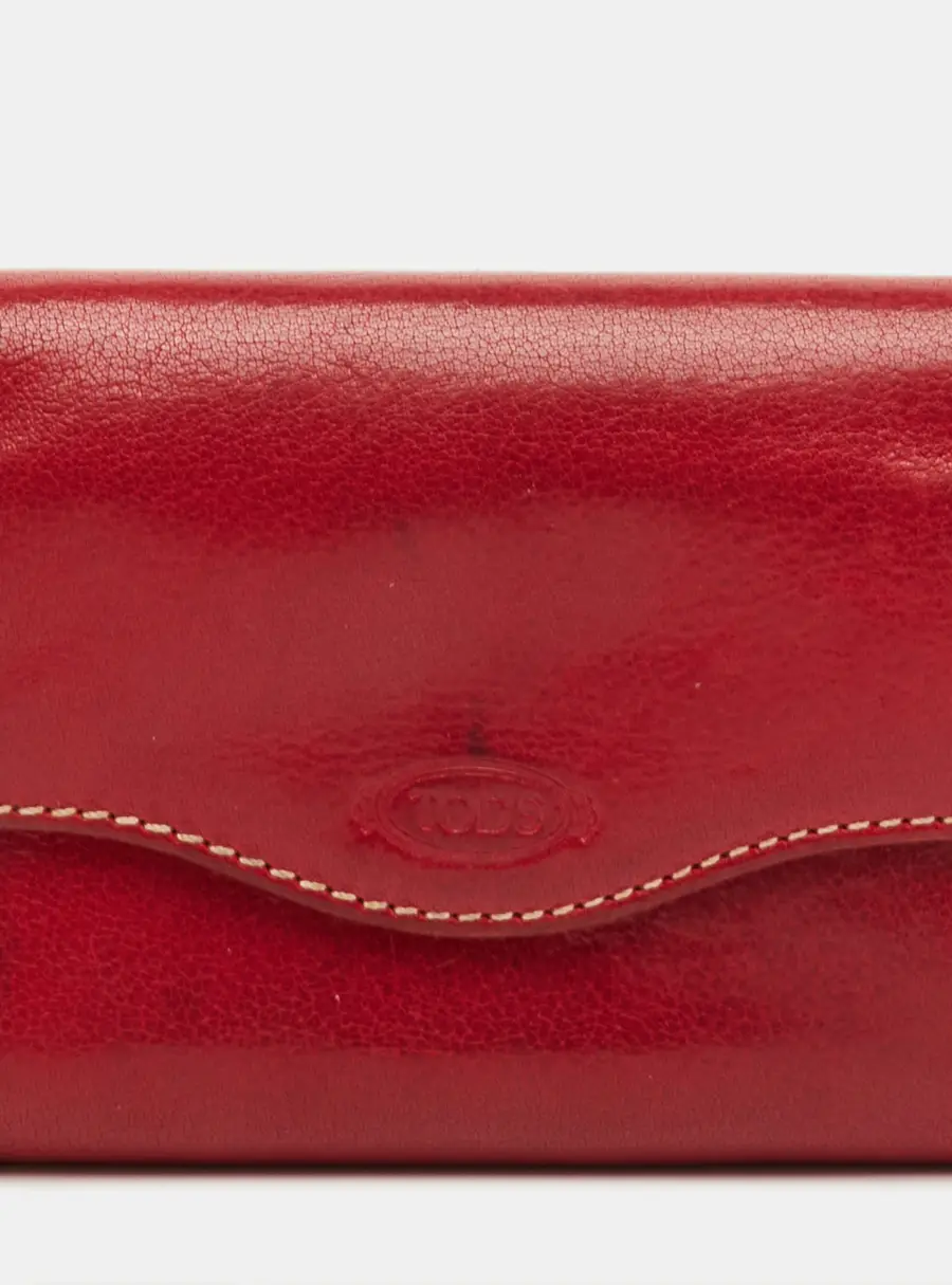 Tod's Dark Red Leather Flap Compact Wallet