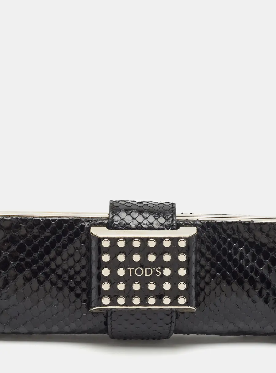 Tod's Black Python Studded Frame Clutch