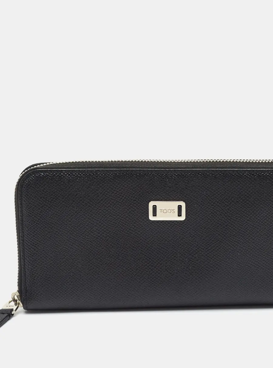Tod's Black Leather Zip Around Wallet