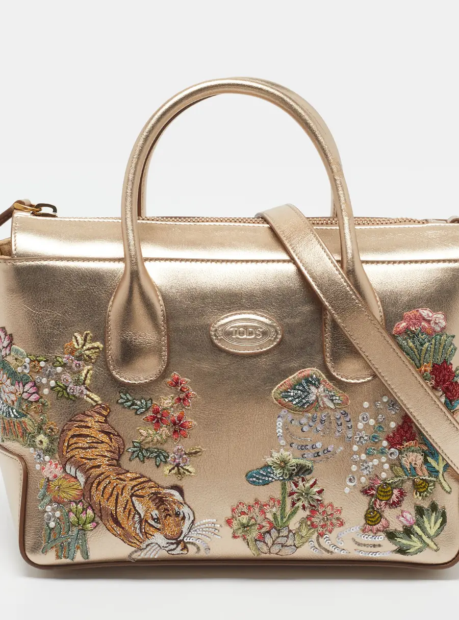 Tod's x Rahul Mishra DI Gold Leather Embroidered Bag