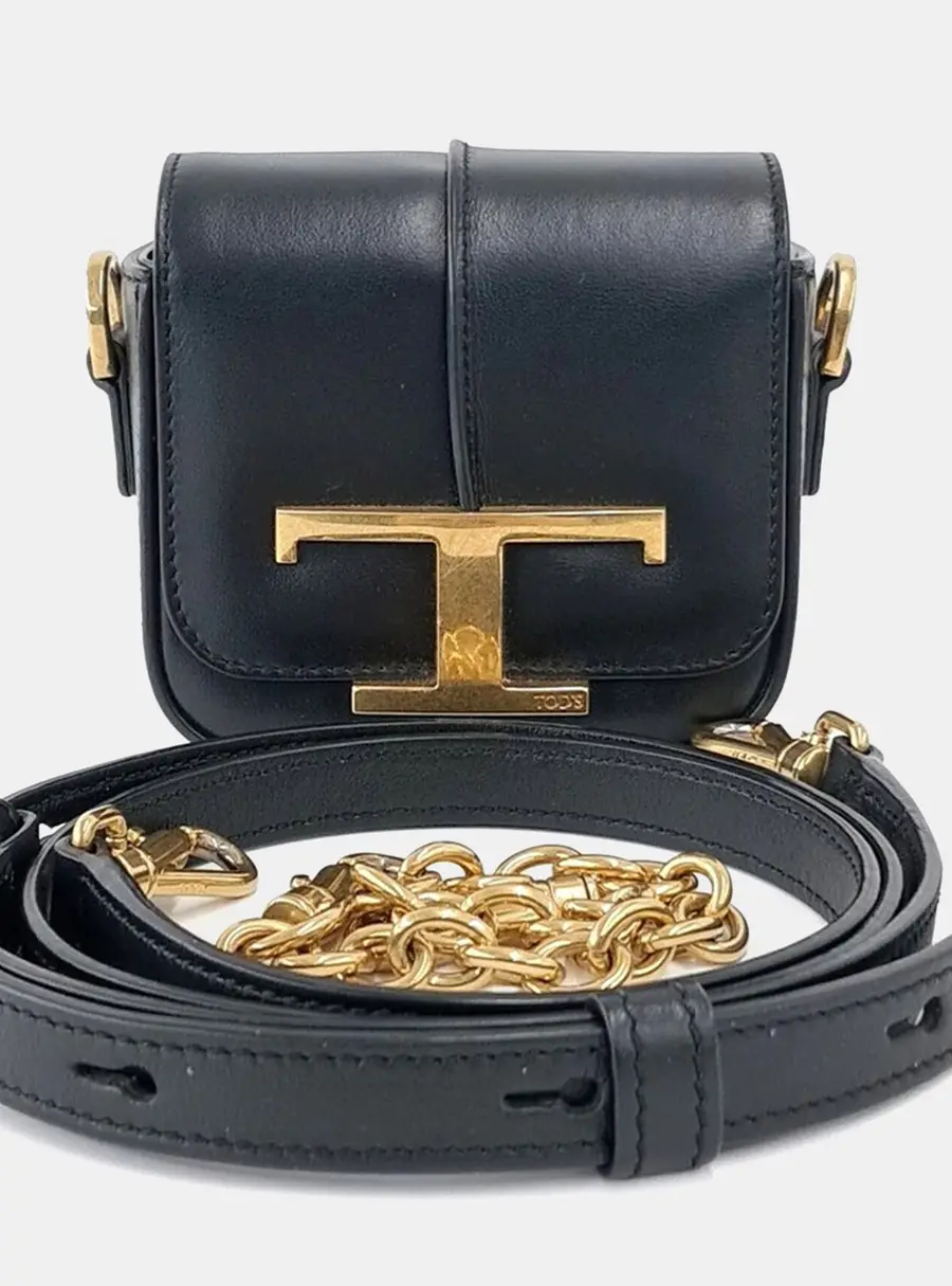 Tod's Micro T Timeless Black Leather Crossbody Bag