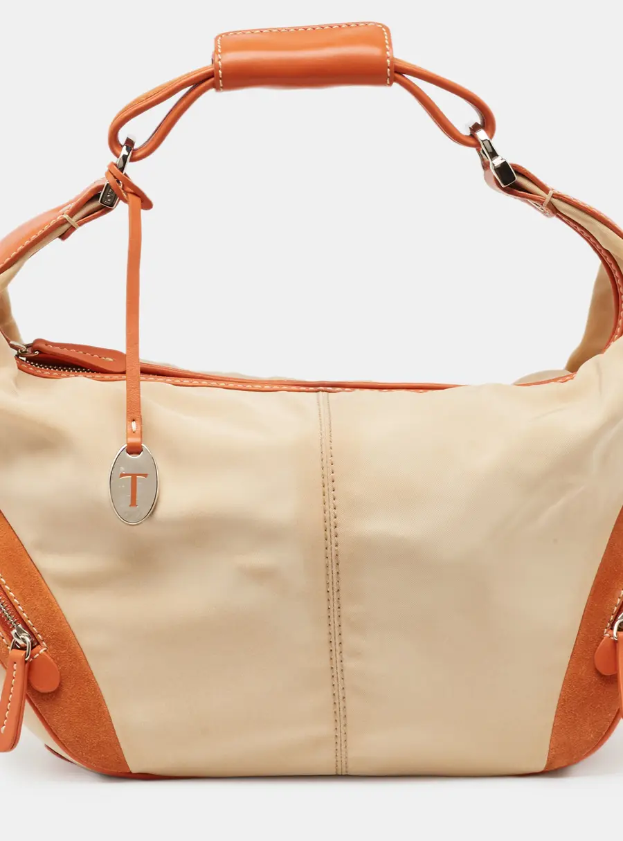 Tod's Charlotte Beige Leather, Nylon and Suede Hobos